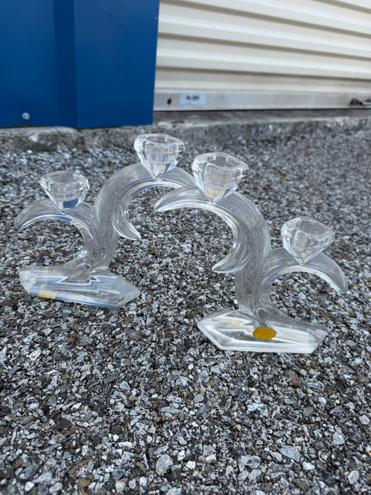 Vintage Crystal Double Candle Holders – Pair