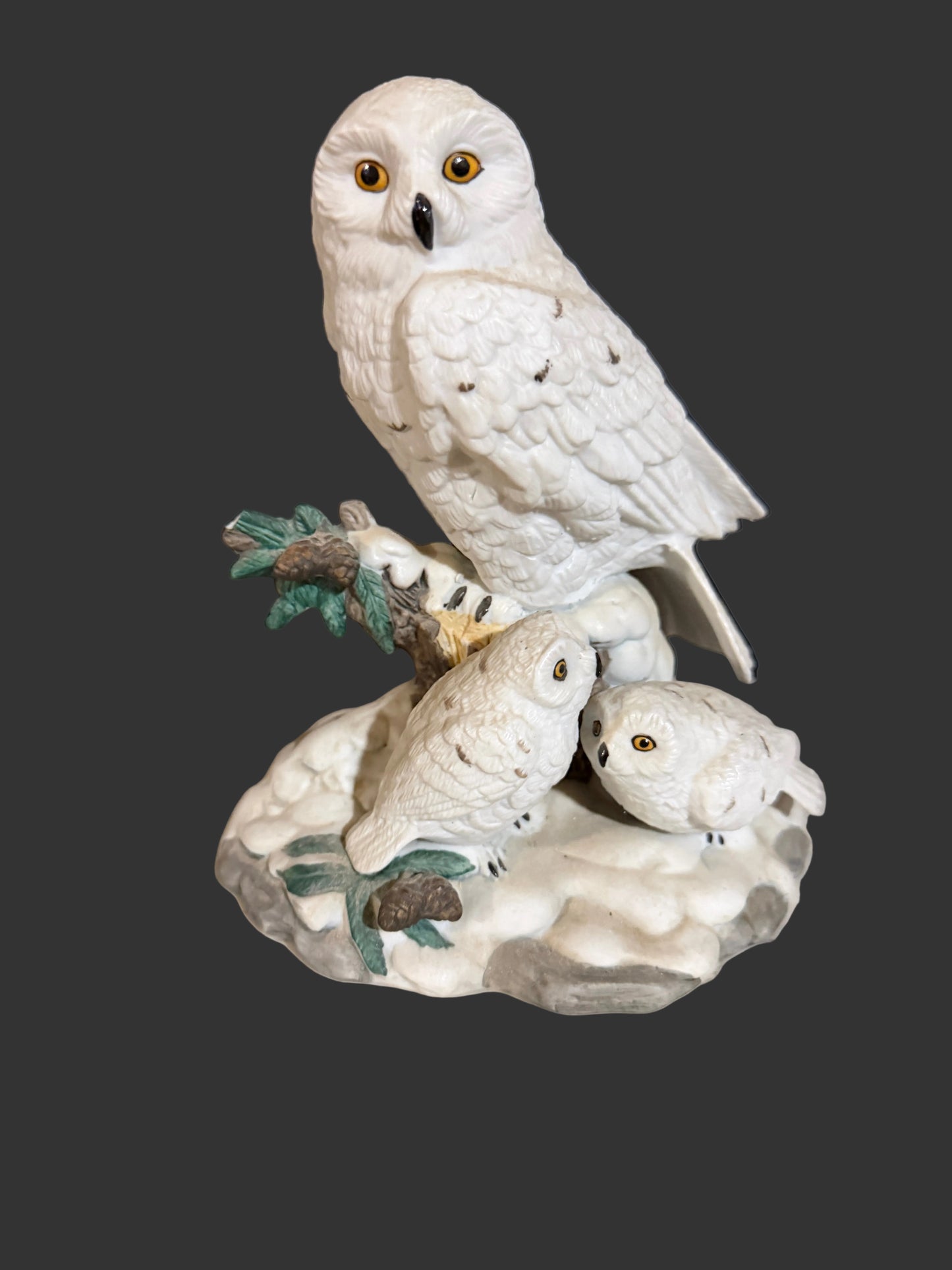 Snowy Owl Family Figurine | Winter Woodland Home Decor