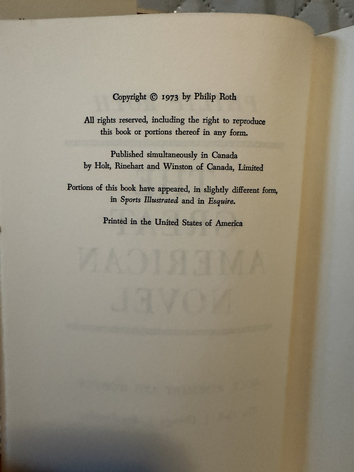 1973 The Great American Novel by Philip Roth First Edition Hardcover with Dust Jacket