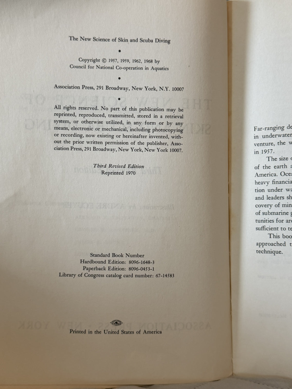 1970 The New Science of Skin and Scuba Diving Paperback Association Press