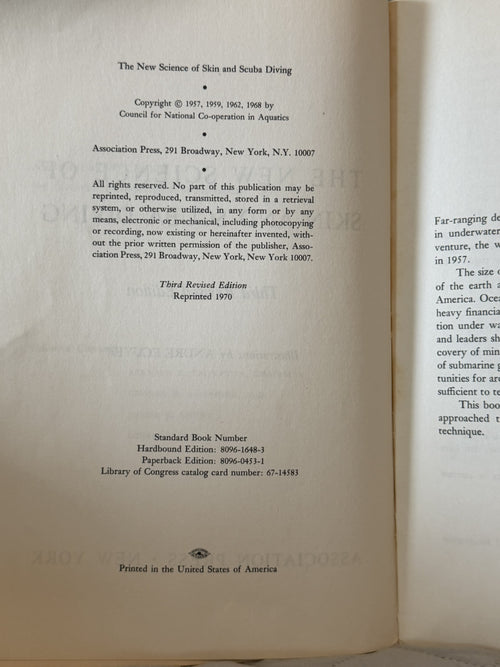 1970 The New Science of Skin and Scuba Diving Paperback Association Press