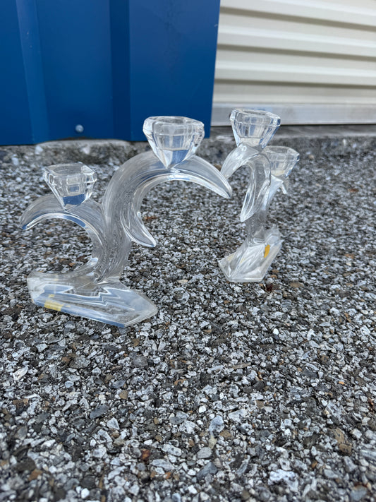 Vintage Crystal Double Candle Holders – Pair