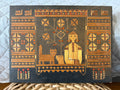 Vintage Straw Marquetry Wooden Box Girl & Cat Folk Art