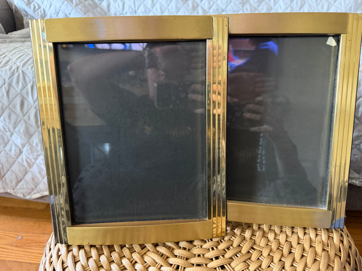 1980s Brass Channel Trim Picture Frames Pair of 2