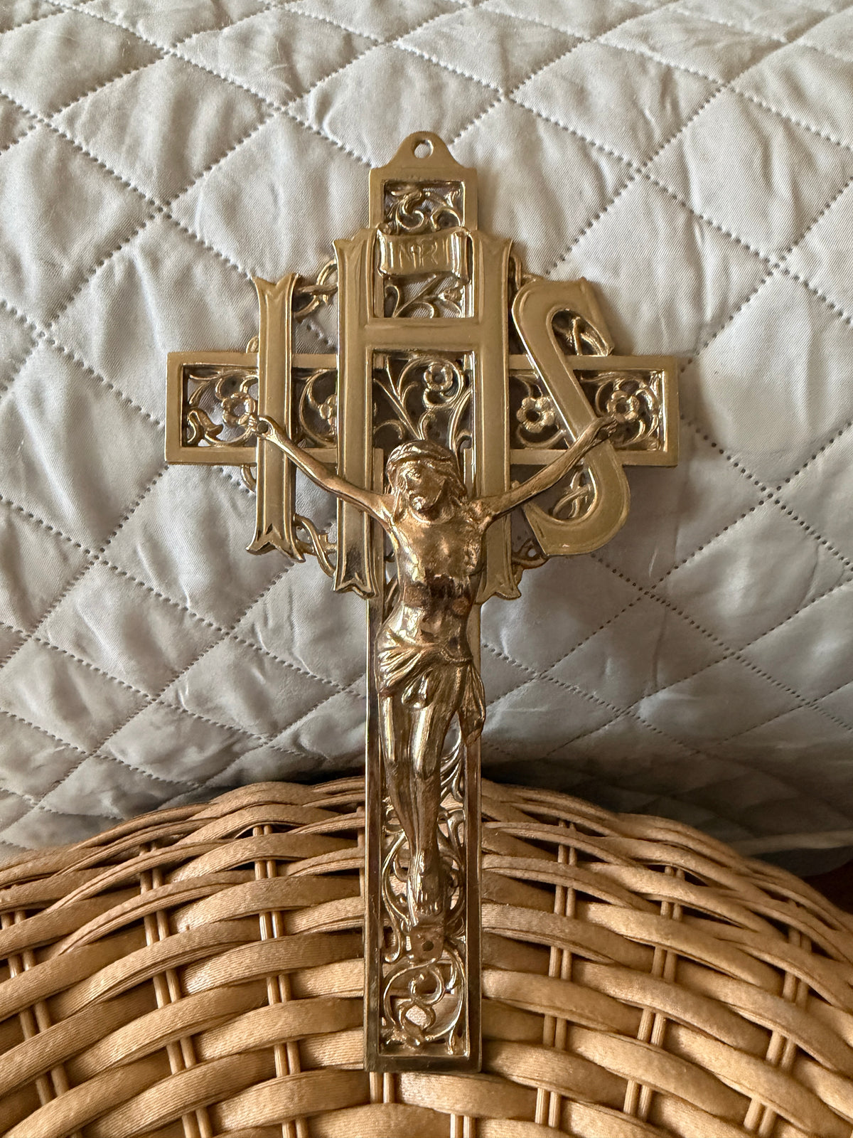 Solid Brass Openwork IHS Monogram Wall Crucifix