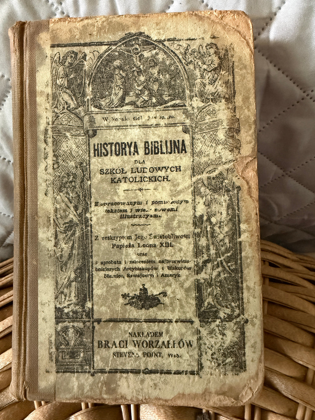 Antique 1910s Polish Catholic Book: "Historya Biblijna" (Stevens Point, WI)