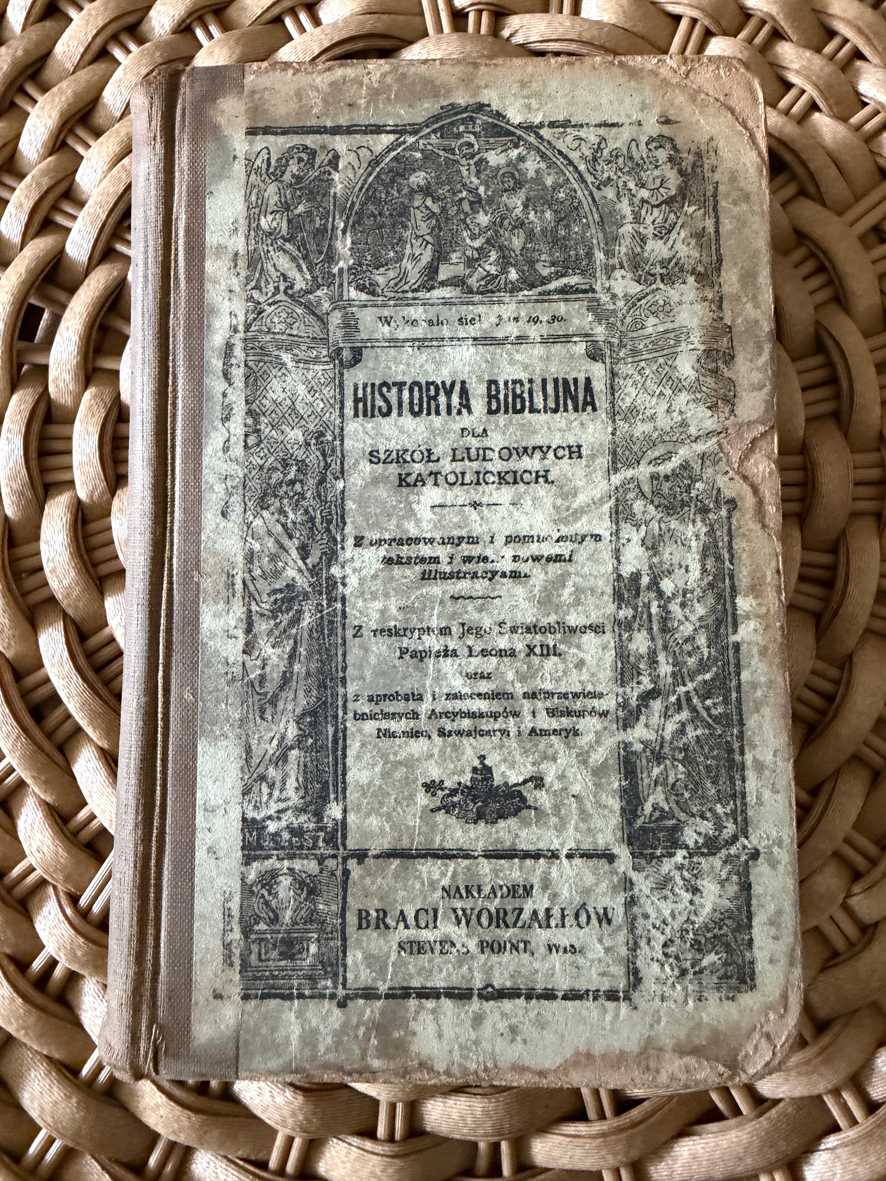 Antique 1910s Polish Catholic Book: "Historya Biblijna" (Stevens Point, WI)