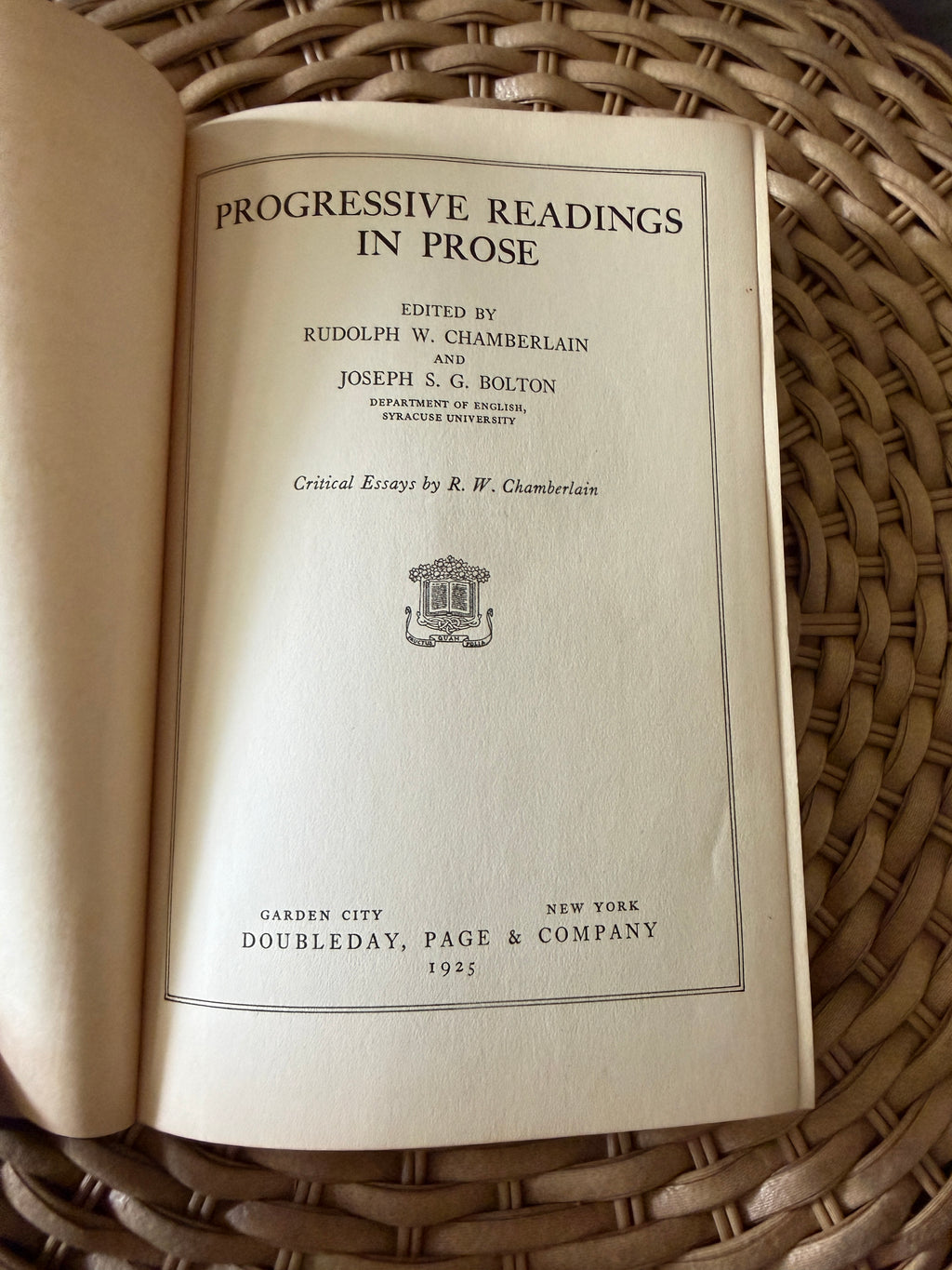 Antique 1925 Book: "Progressive Readings in Prose" by Chamberlain & Bolton