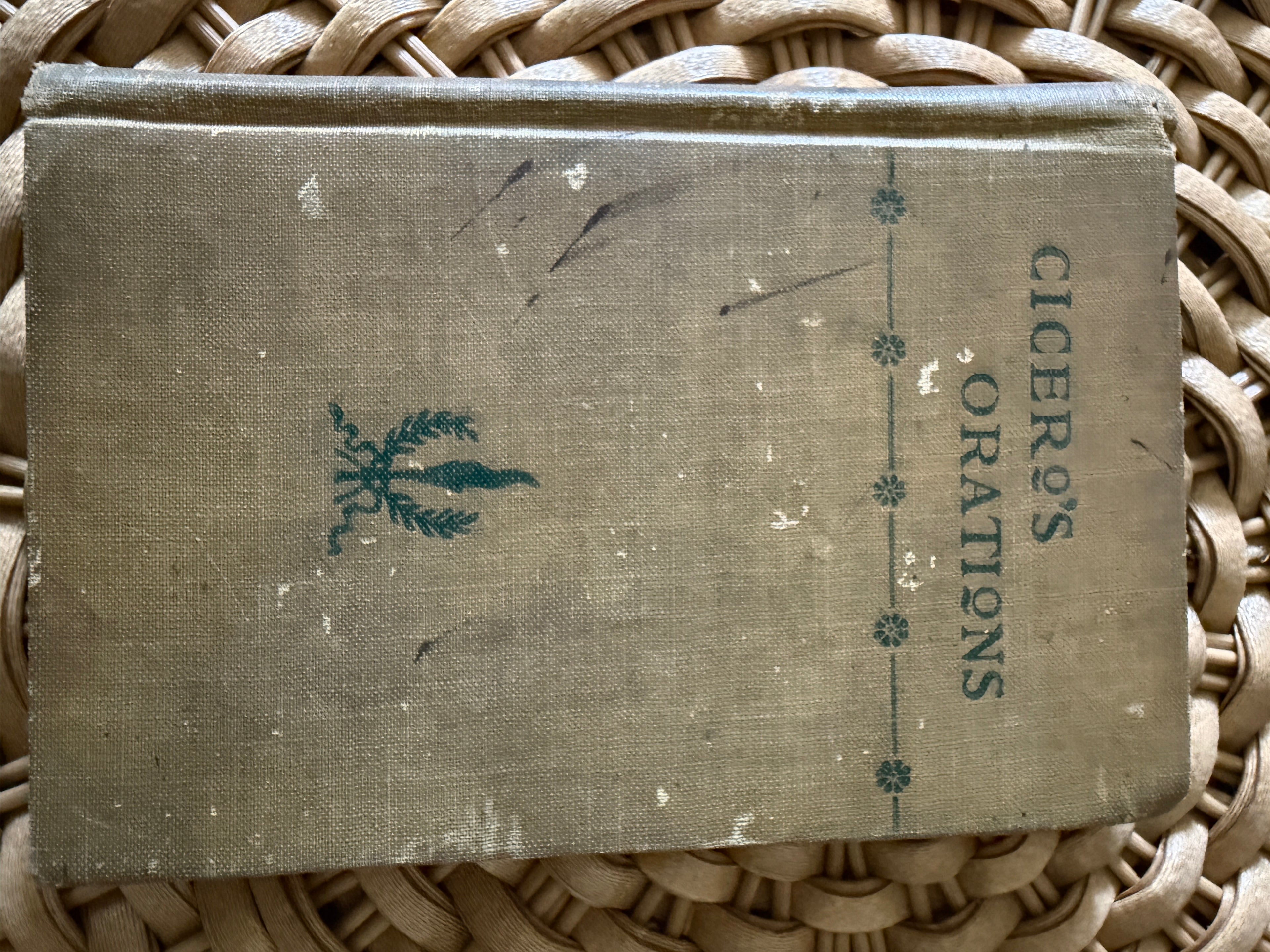Antique 1900s Latin Book: "Cicero's Orations" (Green Cloth Hardcover)