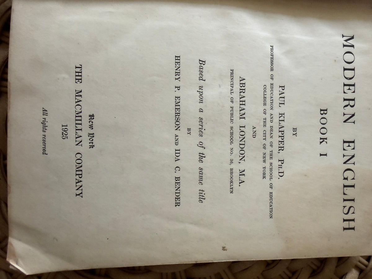 Antique 1925 Textbook: "Modern English Book One" by Klapper & London