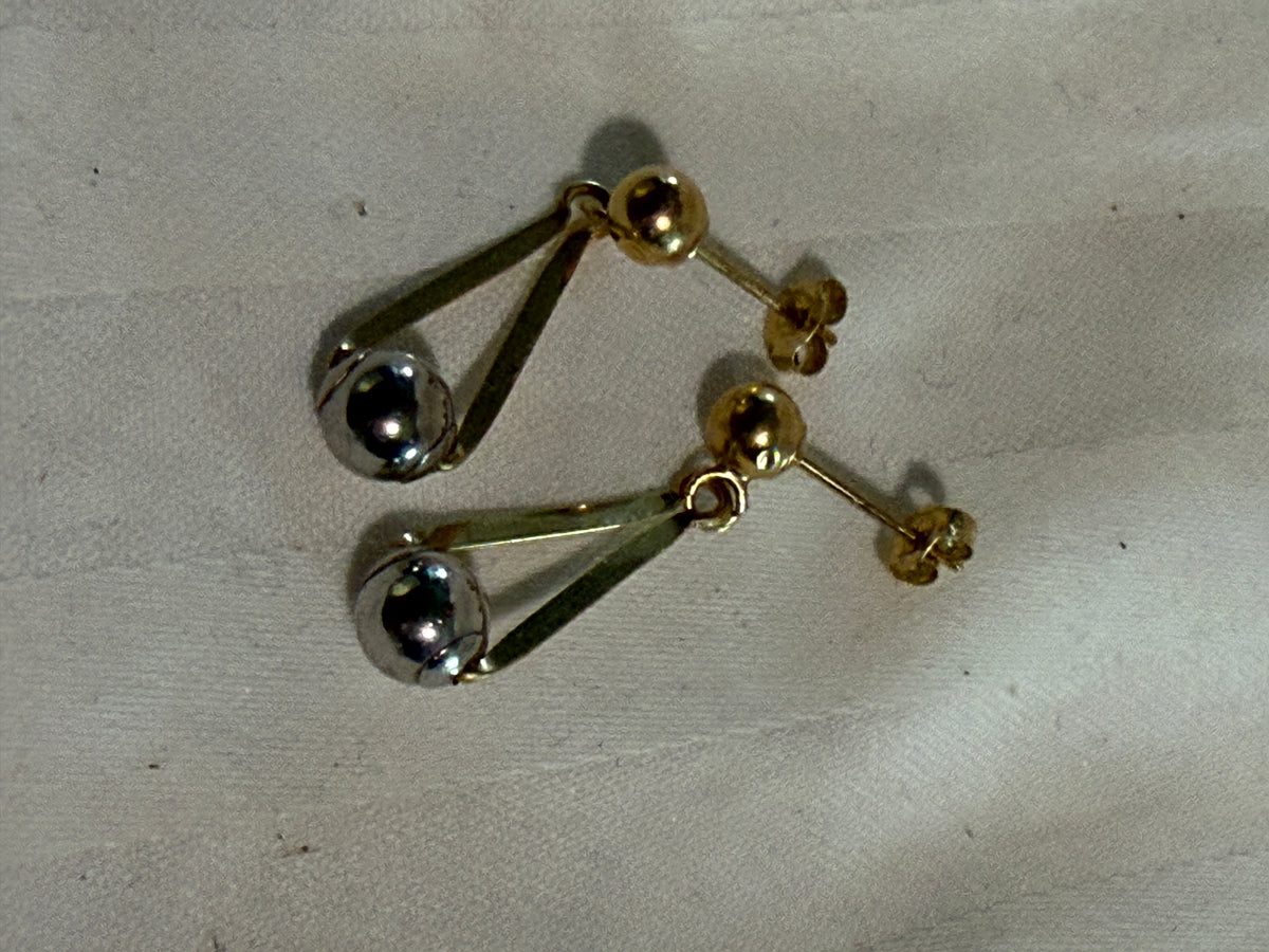 Two-Tone Gold & Silver Dangle Drop Stud Earrings