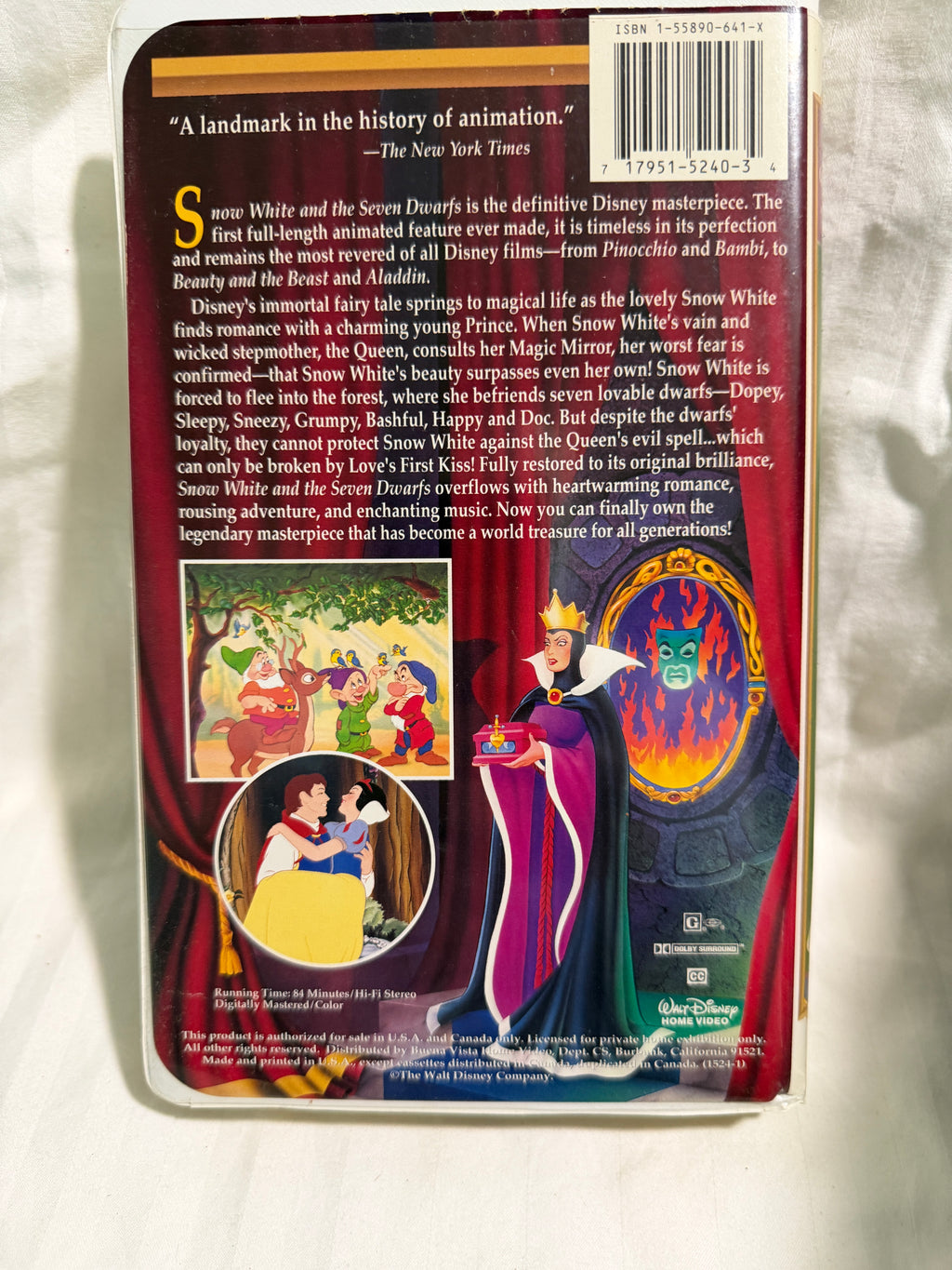 Walt Disney's Masterpiece Snow White and the Seven Dwarfs VHS Tape (Clamshell)