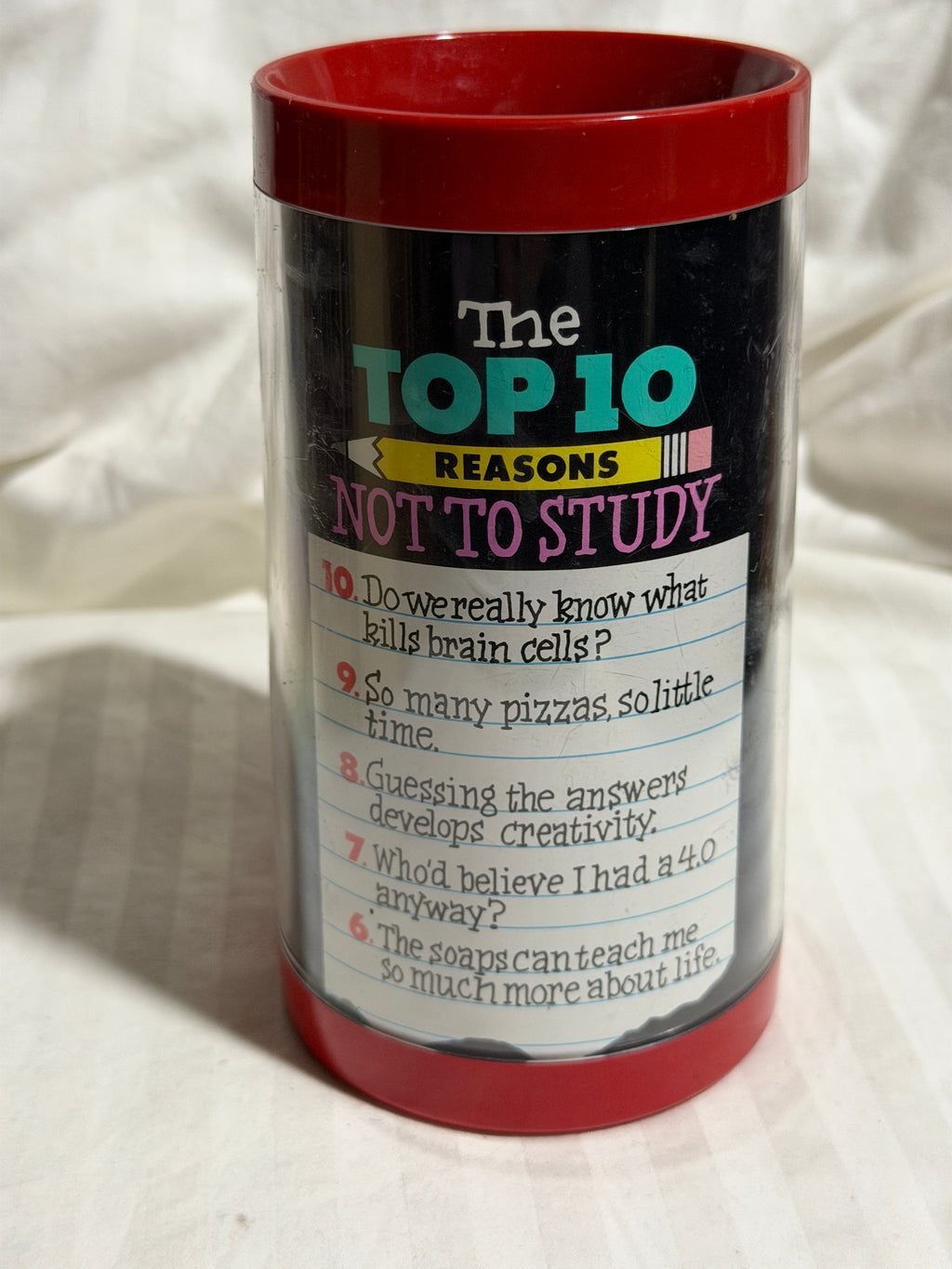 Novelty Plastic Mug – "The Top 10 Reasons Not To Study" Funny Student Gift