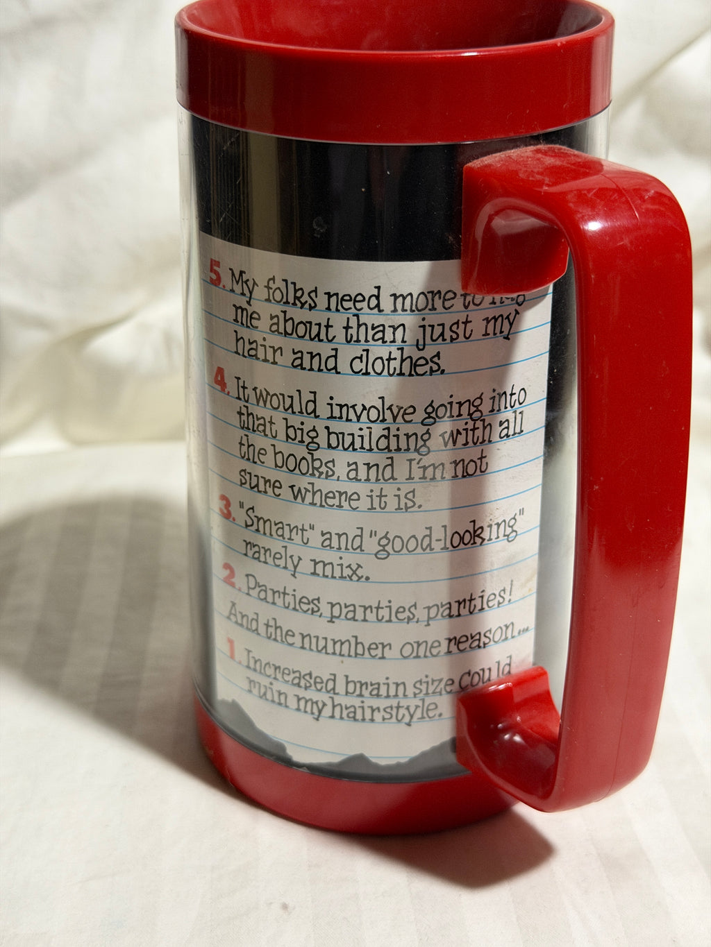 Novelty Plastic Mug – "The Top 10 Reasons Not To Study" Funny Student Gift
