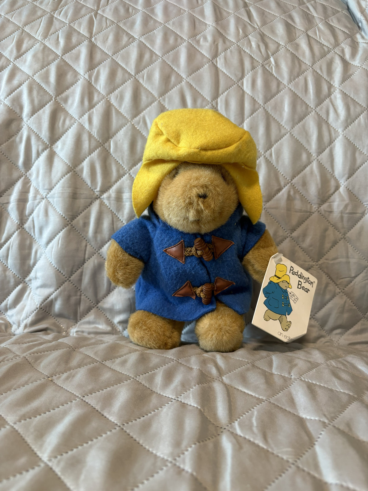 Vintage Eden Toys Paddington Bear Plush Yellow Hat Blue Duffle Coat with Tags