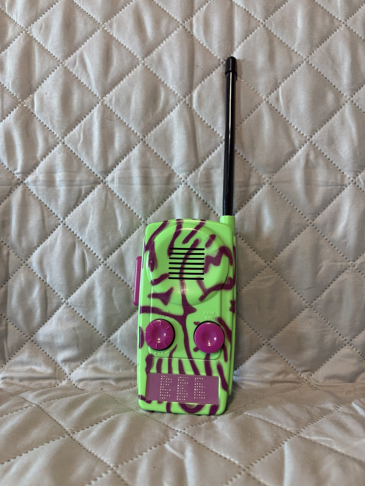 1990s Neon Green & Purple Tiger Print Toy Walkie Talkie Single