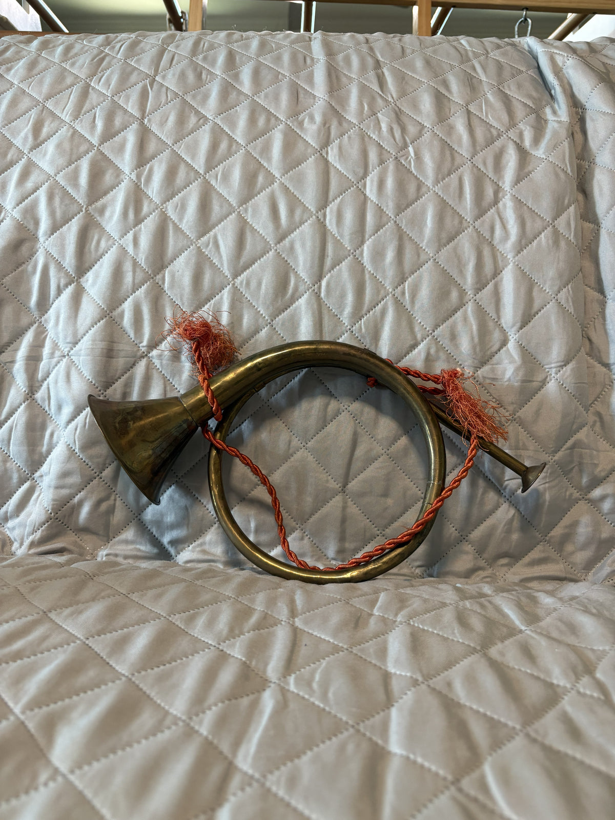 Brass Fox Hunting Bugle Horn with Orange Tasseled Cord