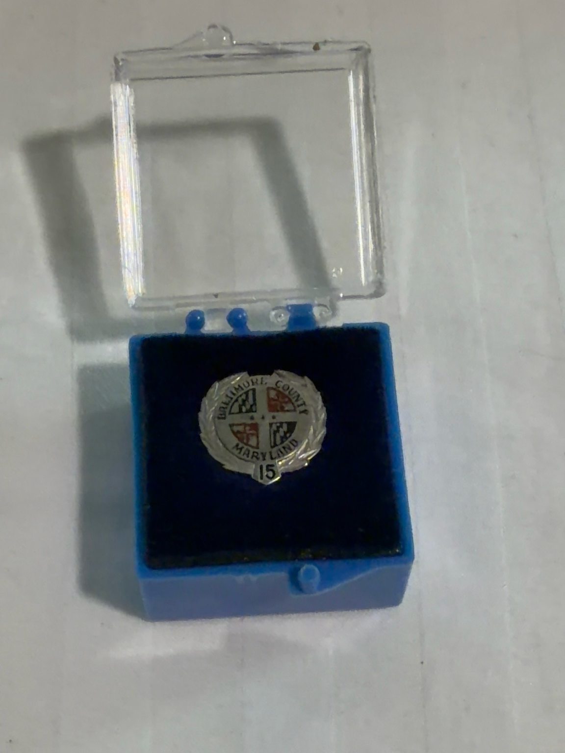 Baltimore County Maryland 15-Year Service Award Enamel Lapel Pin in Display Box