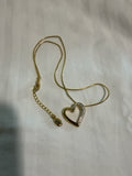 Cookie Lee Gold-Tone Open Heart Pendant Necklace – Pave Rhinestone Accent with Adjustable Snake Chain