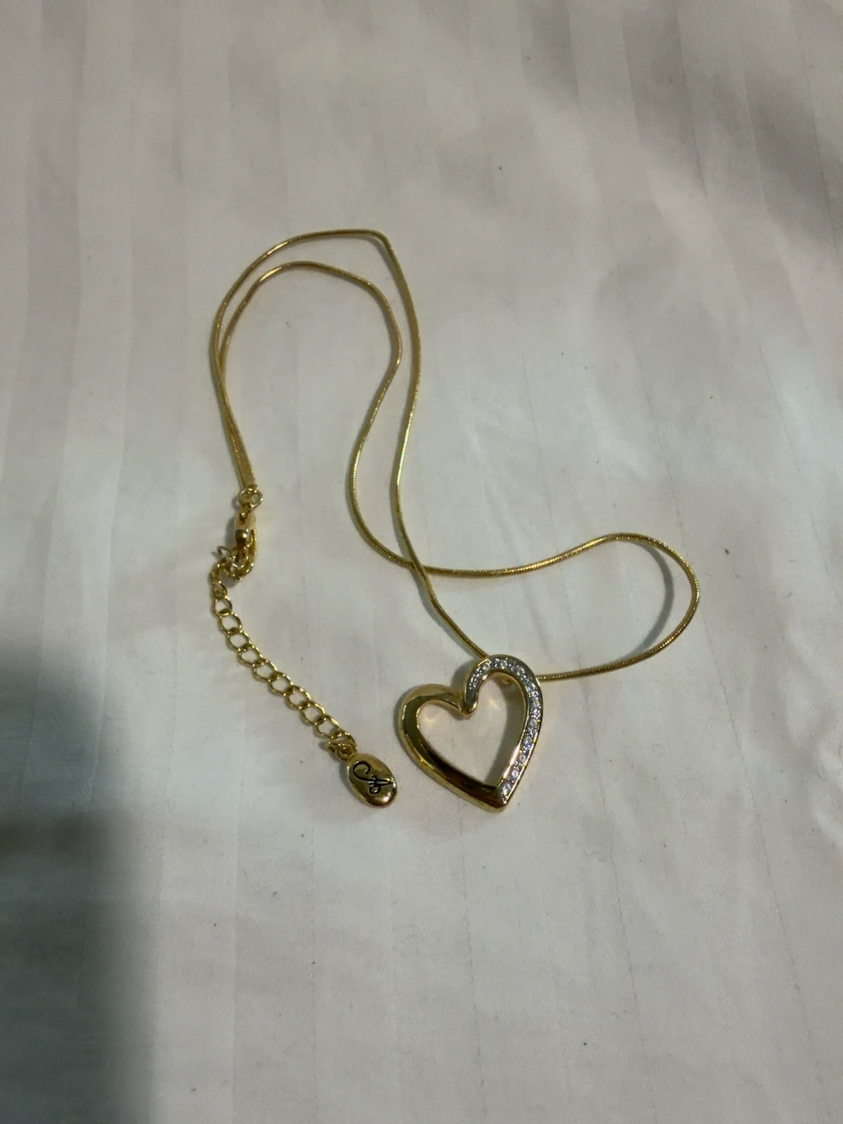 Cookie Lee Gold-Tone Open Heart Pendant Necklace – Pave Rhinestone Accent with Adjustable Snake Chain